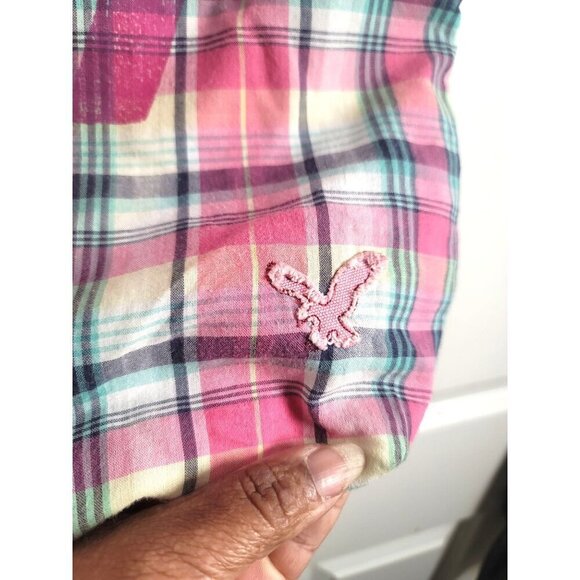 Vintage American Eagle Pink Plaid Canvas Tote Bag With 7 Patch - Picture 6 of 8